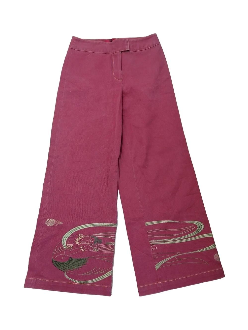 🍎🍎 Wide Leg Maroon/Rose Pink Embroidered Jeans